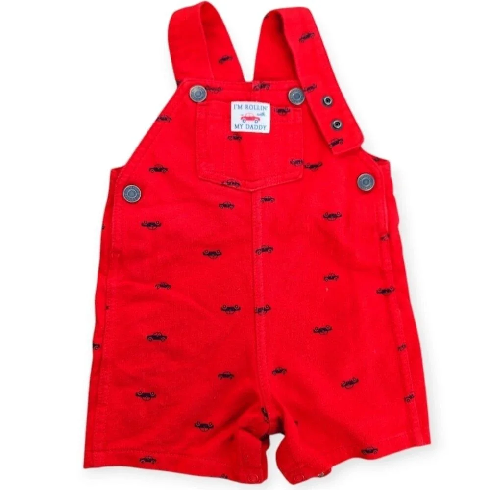 2-Piece Carter's Baby Red shortalls Overalls Striped T-Shirt Kids 12 Months